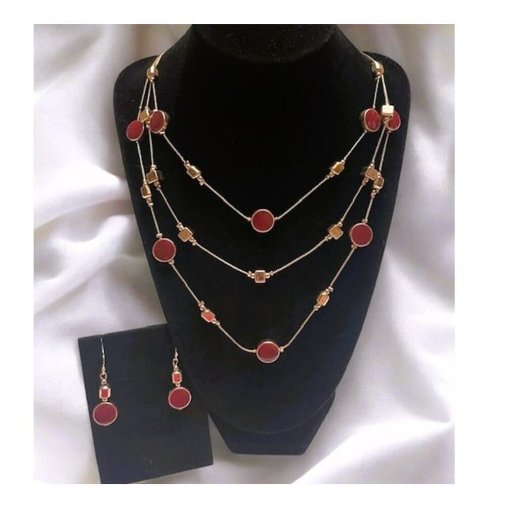 Vintage Rose Gold Overlay Layered Fine Serpentine w/Enameled Bead 2pc Set